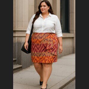 Lauren Ralph Lauren Wrap Skirt Women's 22W PLUS Geo Ikat Cotton Knee-Length NWT